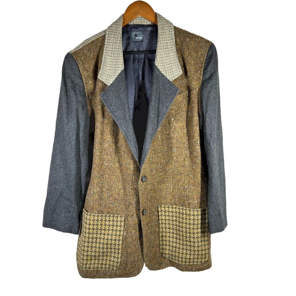 Liz Claiborne Blazer Women’s 14 Patchwork Wool Jacket Prep Ivy Retro Academia